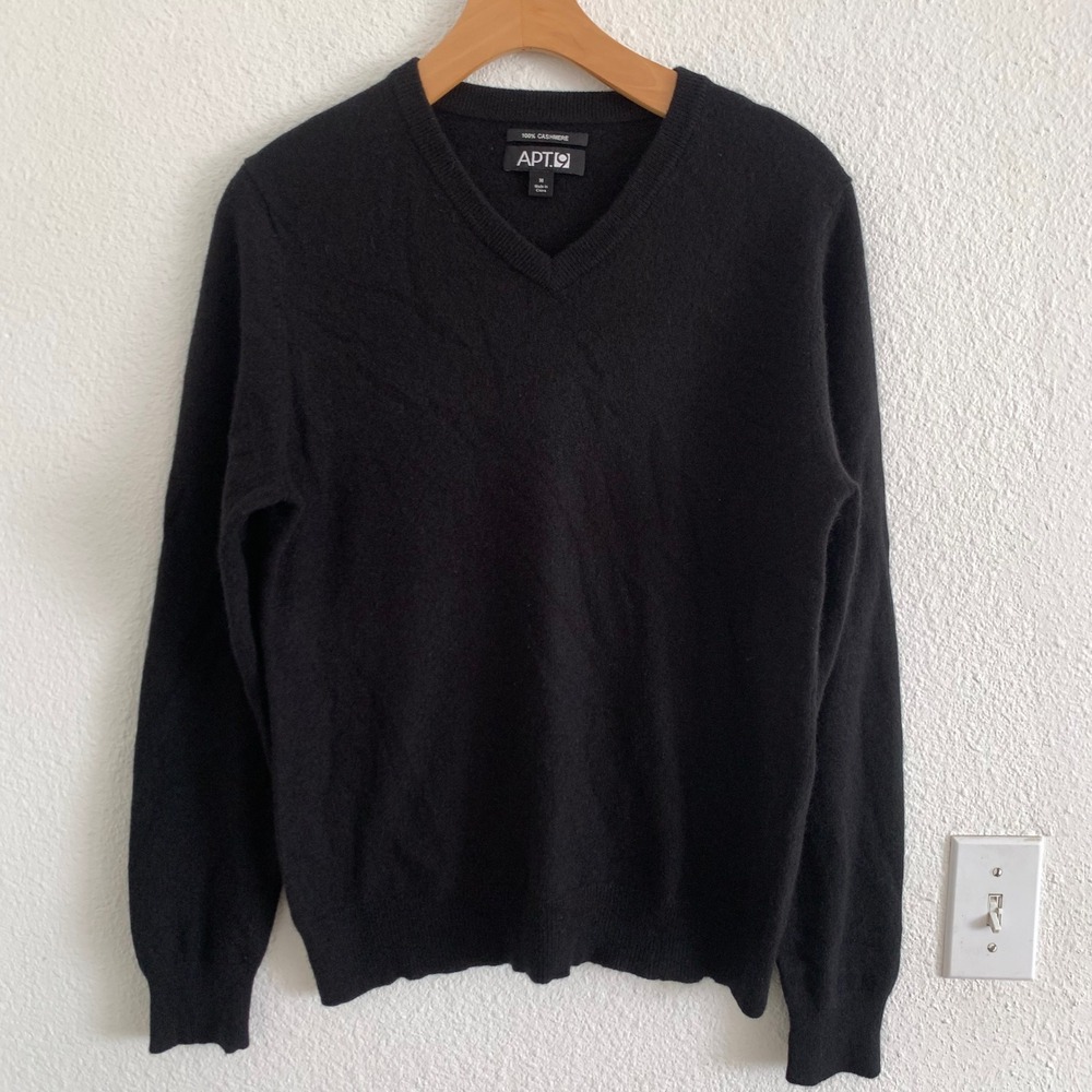 Apt 9 Black 100% Cashmere V-Neck Pullover Sweater Womens Medium